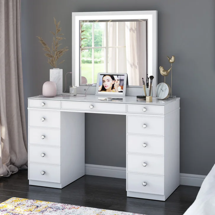 Tresanti Alexandra double pedestal vanity table with LED lighted mirror