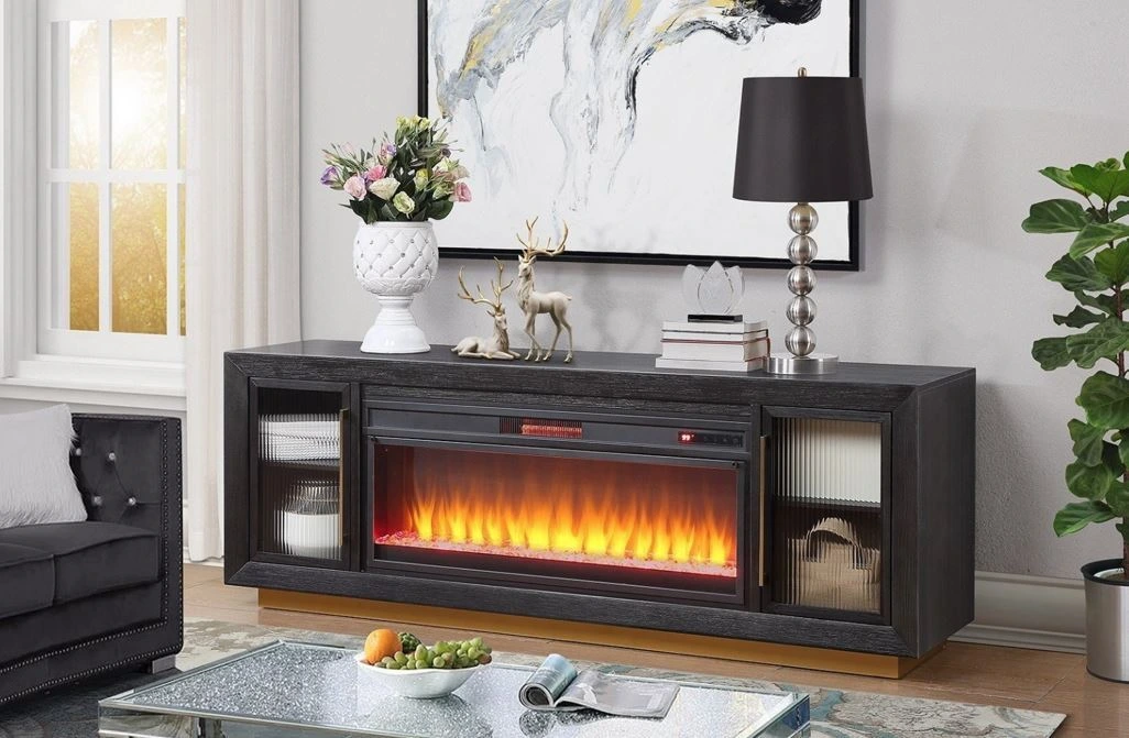 Tresanti Eloise 74 inch electric fireplace TV console in white finish