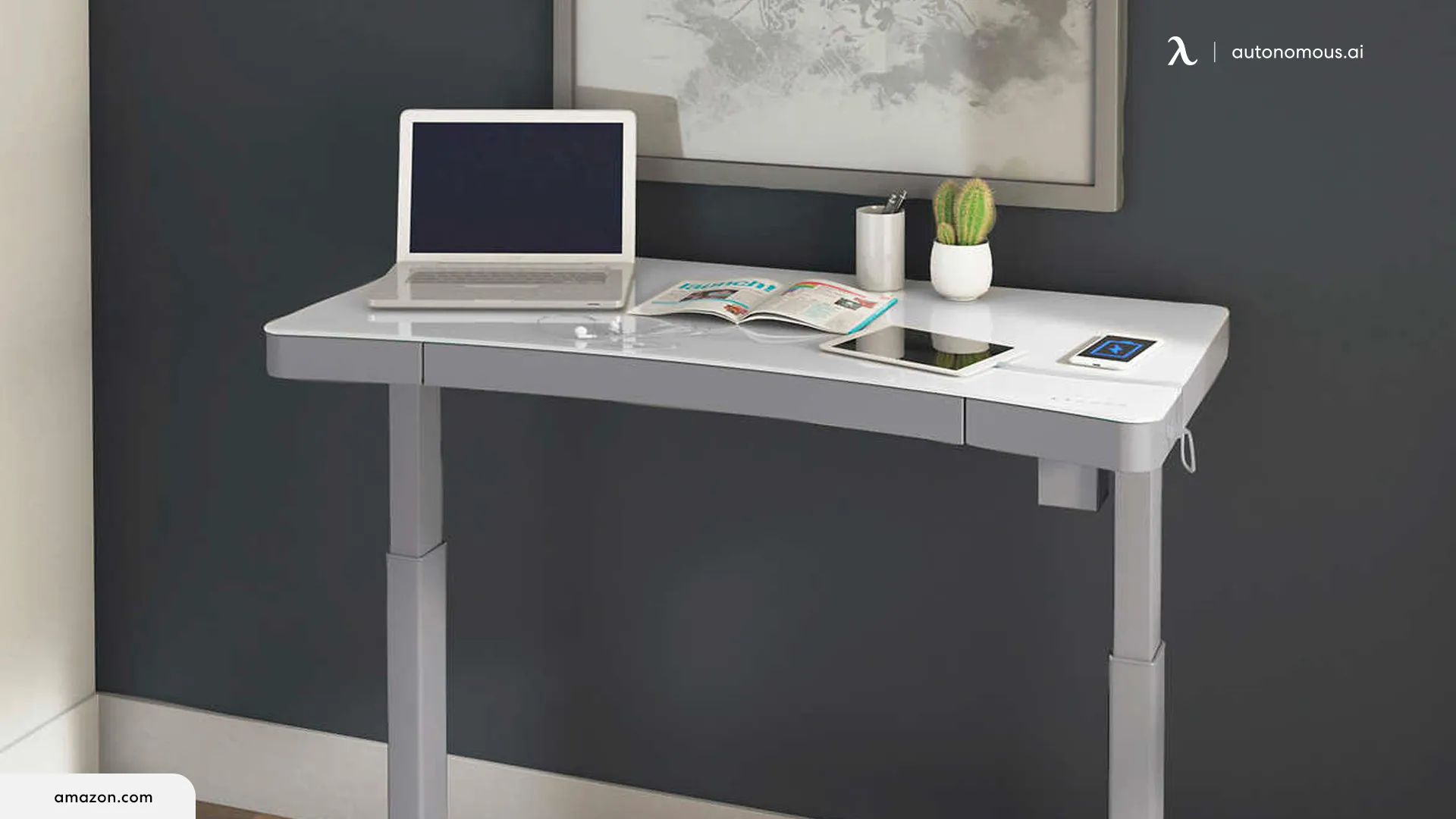 Tresanti Geller 47 inch adjustable height standing desk with glass top