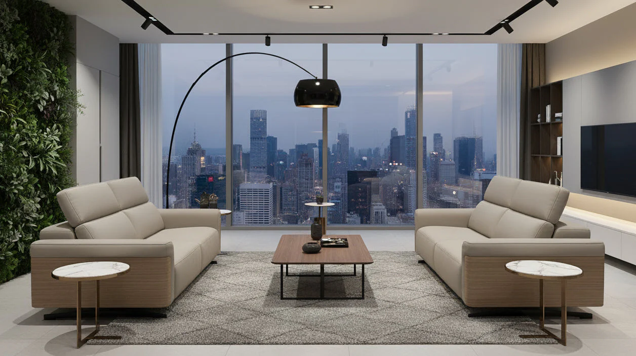Tresanti premium furniture collection featuring adjustable desks and fireplace consoles